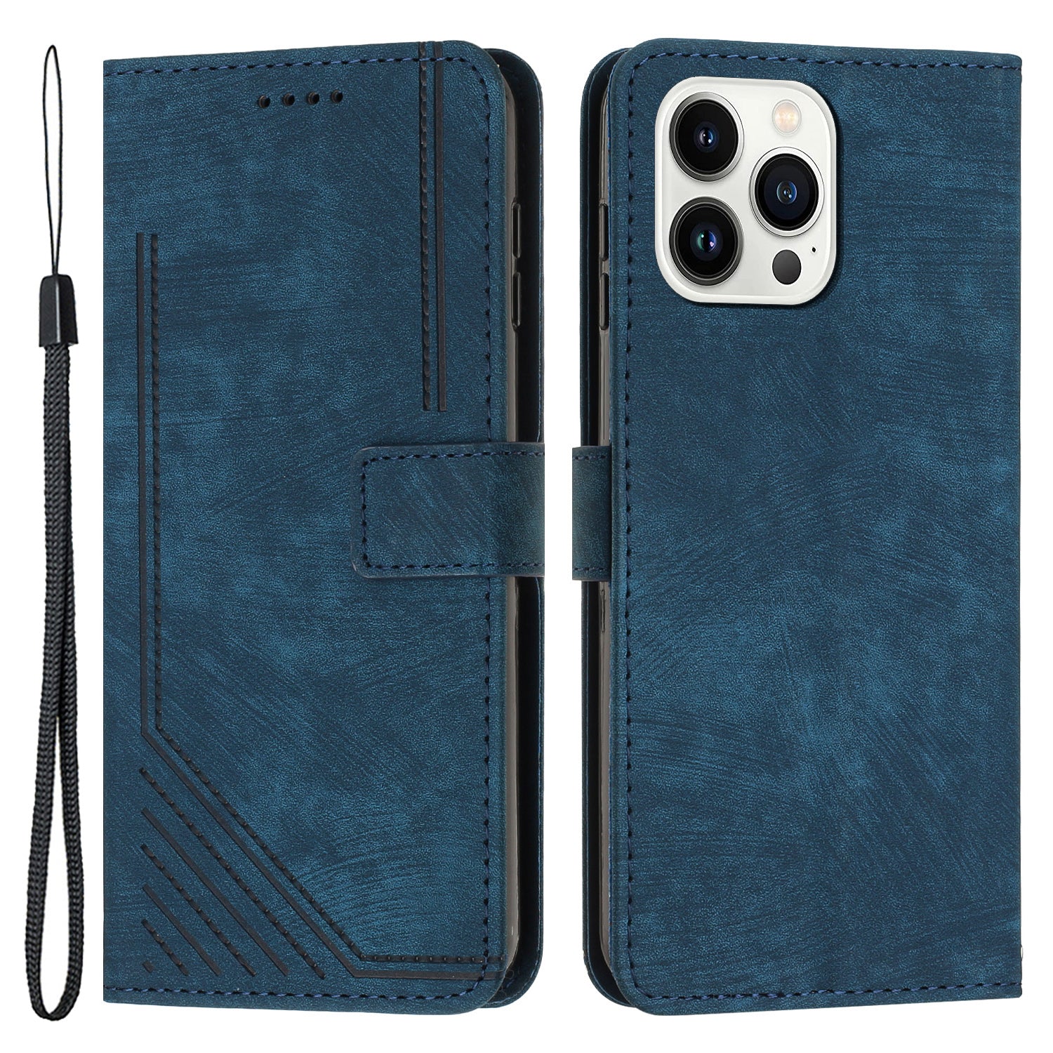 For iPhone 13 Pro Leather Stand Wallet Phone Case Skin-touch Lines Imprinted Phone Cover For iPhone 13 Pro Leather Stand Wallet Phone Case Skin-touch Lines Imprinted Phone Cover